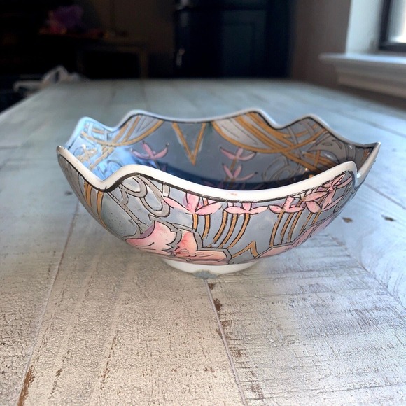 VTG Macau Chinese Porcelain Bowl Painted‎ Scalloped Square Decorative Candy 6” - Picture 7 of 11